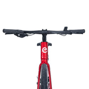 Close-up of the red Ebgo Modal Sport TB handlebar and front frame, showing the Ebgo logo on the head tube.