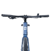 Close-up of the blue Ebgo Modal Sport TB handlebar and front frame, showing the Ebgo logo on the head tube.