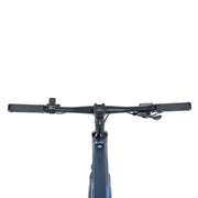Close-up of the blue Ebgo Modal Sport TB handlebar and top tube, showing the Modal name on the frame.