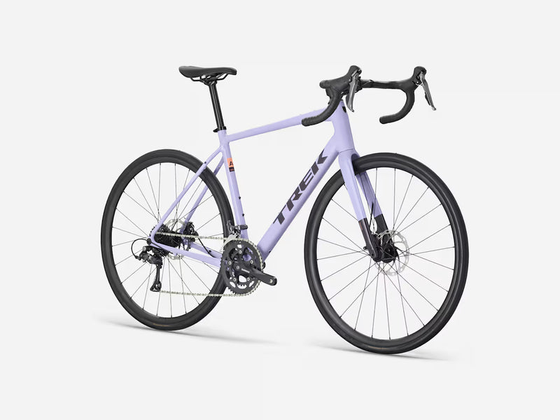 Trek lavender endurance road bicycle on a white background