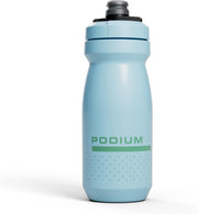 Light blue water bottle with 'Podium' branding on a white background
