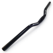 A black curved bicycle handlebar with white 'ZOOM' branding, shown diagonally on a clean white background.