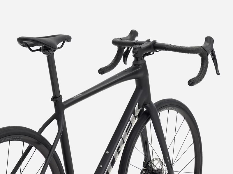 Black endurance road bicycle on a white background