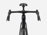 Black endurance road bicycle handlebar with brake levers on a white background