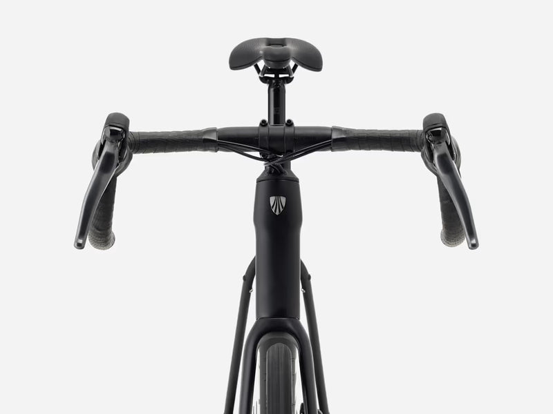 Black endurance road bicycle handlebar with brake levers on a white background