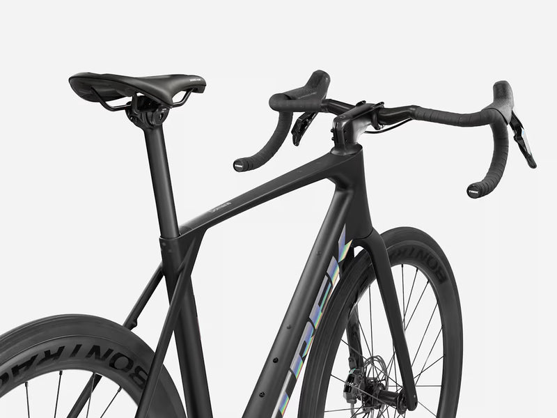 black bicycle with black components on a white background