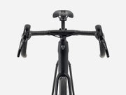 Black bicycle handlebar and front section on a white background