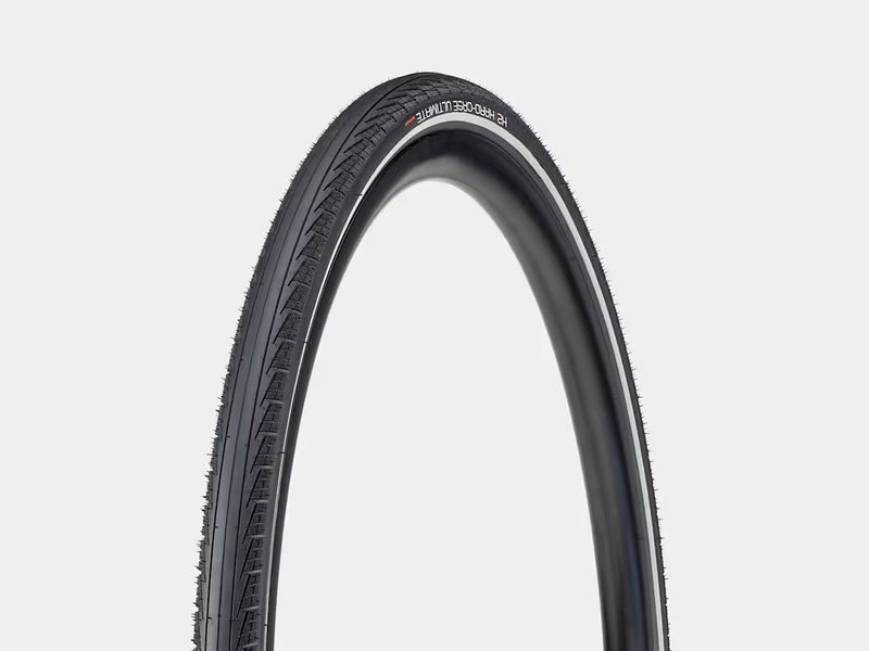 Bicycle tire with tread pattern on a white background