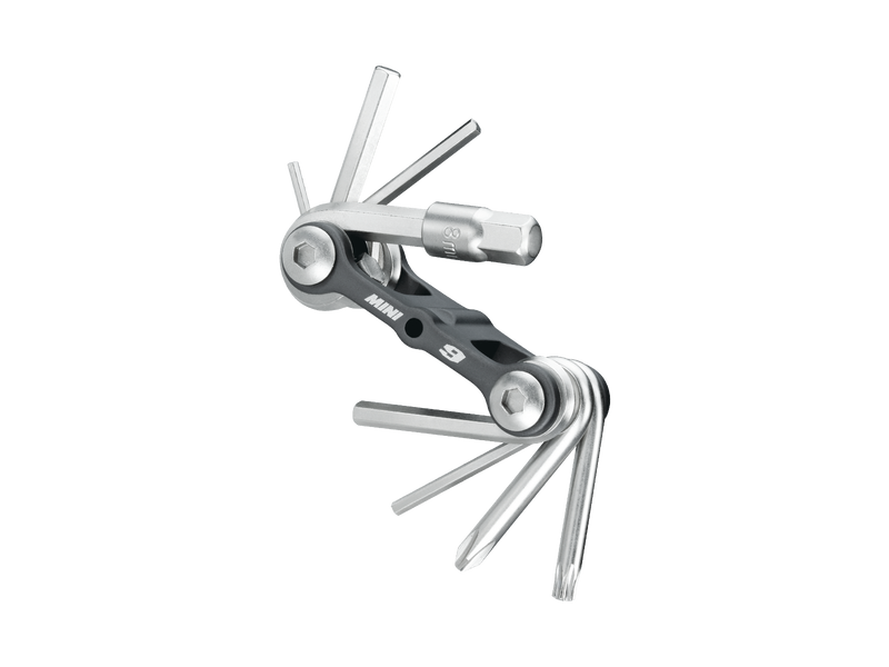 Multitool with various components on a white background
