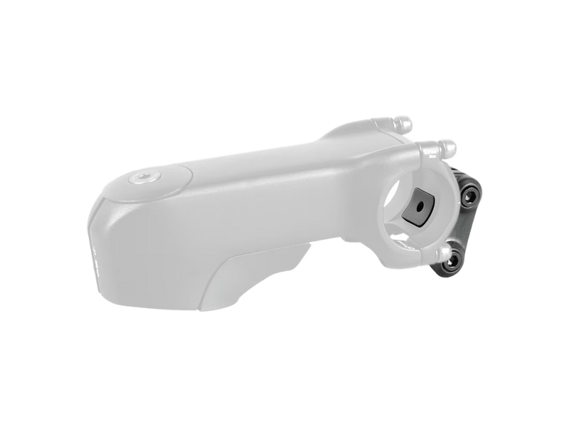 A white bicycle handlebar stem with a black quick-release clamp, shown from a side profile view on a solid white background.