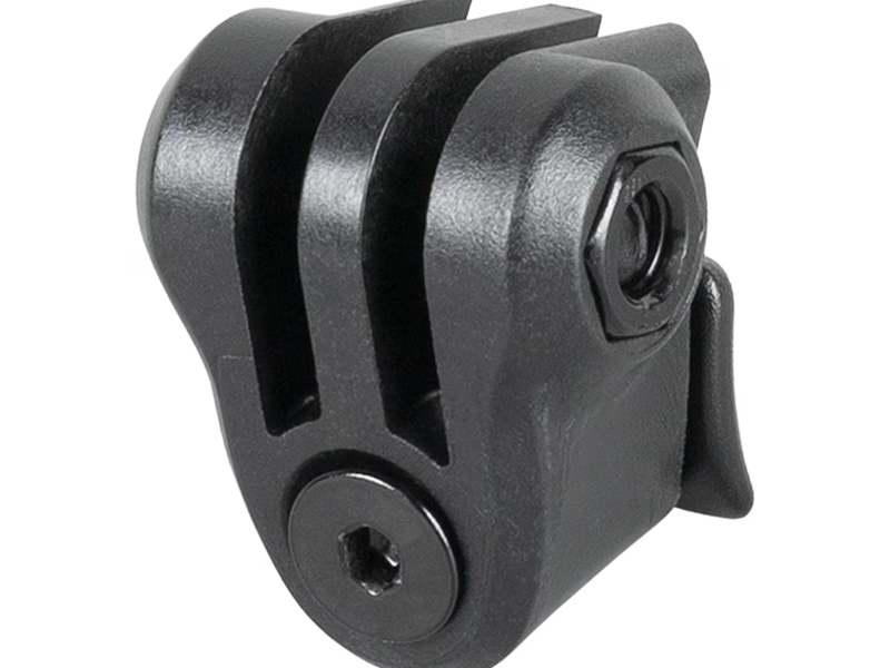 A black plastic quick-release mounting clip with a hex screw and a star drive screw, shown on a plain white background.