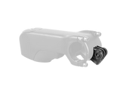 A bicycle handlebar camera mount with a black action camera attached, shown against a solid white background.