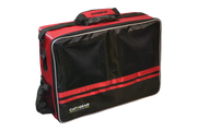 A Cat5Gear rugged transport bag with a red exterior, featuring two front mesh windows and a top handle, shown on a plain white background.