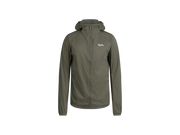 An olive green hooded jacket with a full front zipper and a small white 'Rapha' logo on the left chest, displayed on a clean white background.