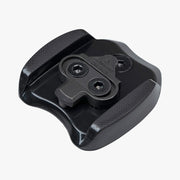Black metal bracket with threaded holes on a white background