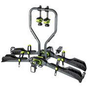 BuzzRack Scorpion H E‑Bike Hitch Rack in black with green accents, shown on a white background with two wheel support trays.