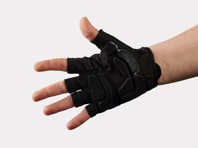 Trek Solstice Gel short-finger cycling glove in viper red, palm view with raised gel pads below the fingers