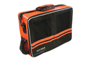A Cat5Gear rugged transport bag with a orange exterior, featuring two front mesh windows and a top handle, shown on a plain white background.