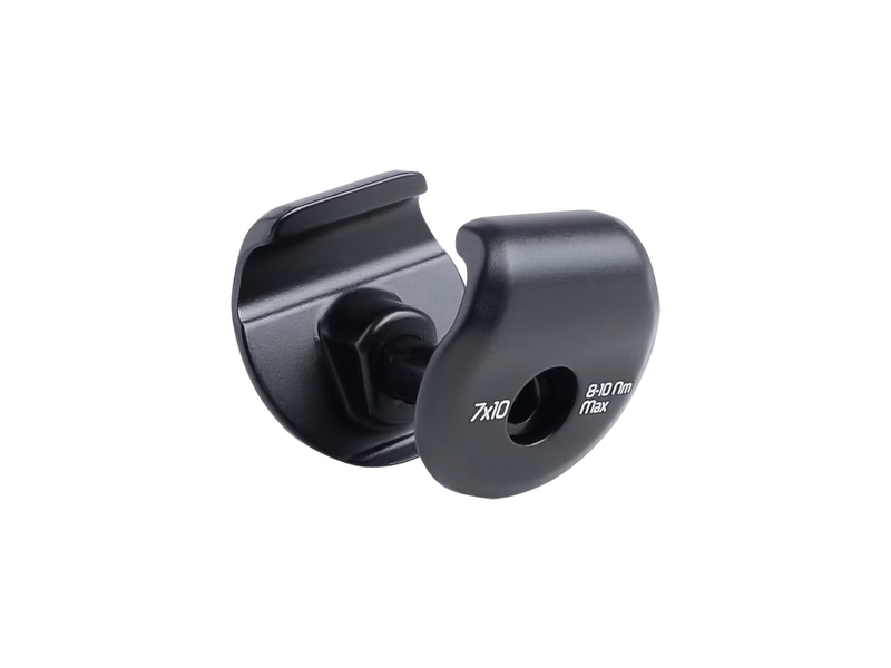 A black metal camera accessory with a matte finish, featuring white printed text that reads '7x10, 8-10 nm Max' on its side, shown against a solid white background.