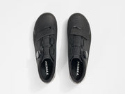 Top-down overhead view of paired black Trek Circuit Wide shoes showing instep strap layout, lateral BOA dials, triangular upper perforations, and branded footbed