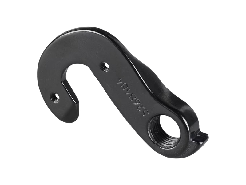 close up image of a bicycle derailleur hanger, tip to the left