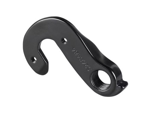 close up image of a bicycle derailleur hanger, tip to the left