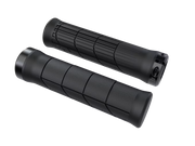 Pair of black MTB bicycle grips on a white background