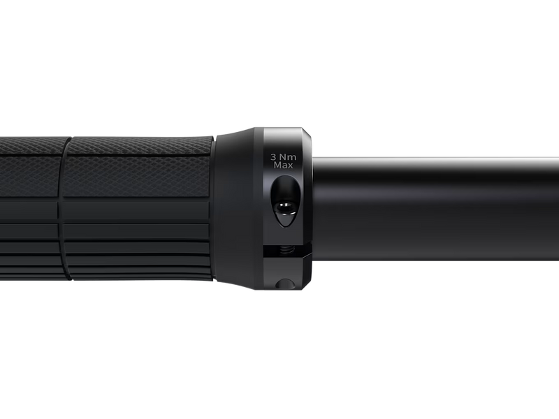 Close‑up of a black MTB handlebar grip with a textured surface and locking ring on a white background.