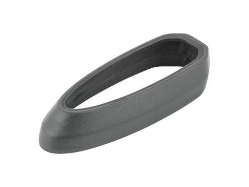 Product image of grommnet: a dark gray protective cover with a matte finish, designed with a rounded triangular tip and an open, hollow center, shown on a plain white background. 