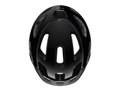 Top view of the Trek Solstice Bike Helmet in Black Gloss, highlighting the glossy finish, ventilation channels, and Solstice branding.