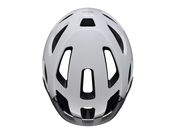 Top view of the Trek Solstice Bike Helmet in Crystal White Gloss, highlighting the glossy finish, ventilation channels, and Solstice branding.