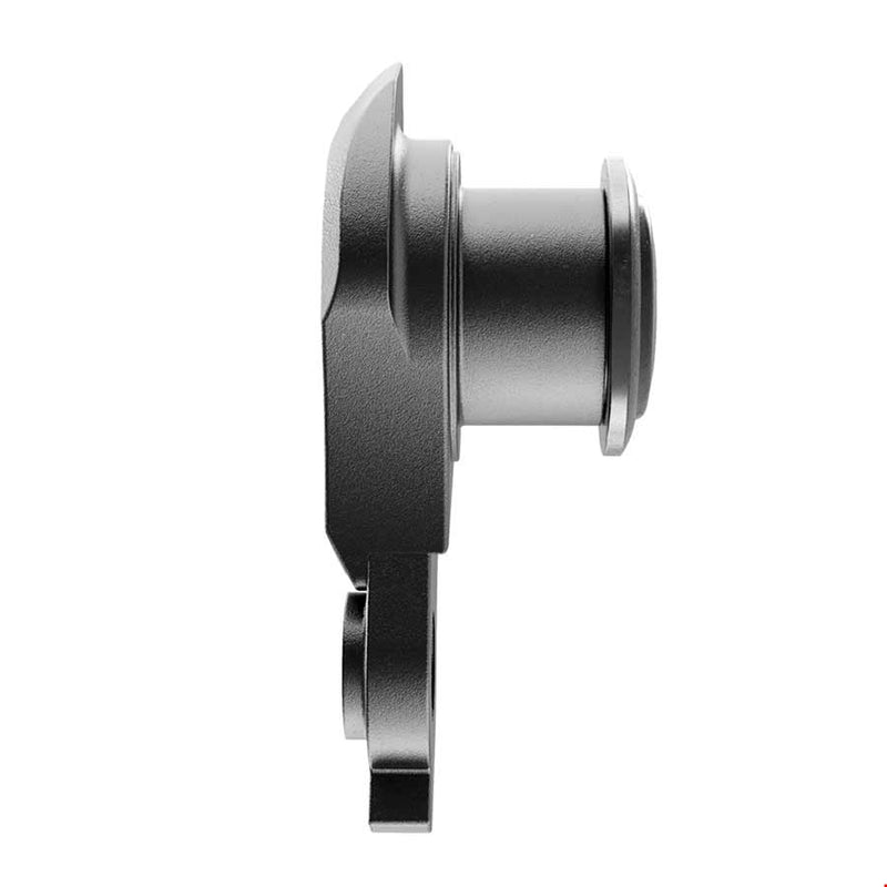 Metallic gear or pulley component on a white background