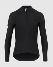 Black long-sleeved cycling jacket on a light gray background