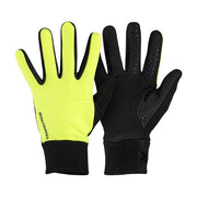 Bontrager Circuit Thermal Cycling Gloves, black glove with high-visibility yellow backhand and black palm visible, vertically positioned on a white background