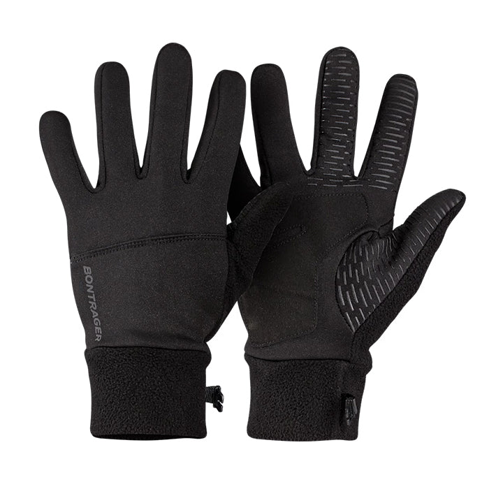 Bontrager Circuit Thermal Cycling Gloves, black glove showing the backhand and palm, vertically positioned on a white background