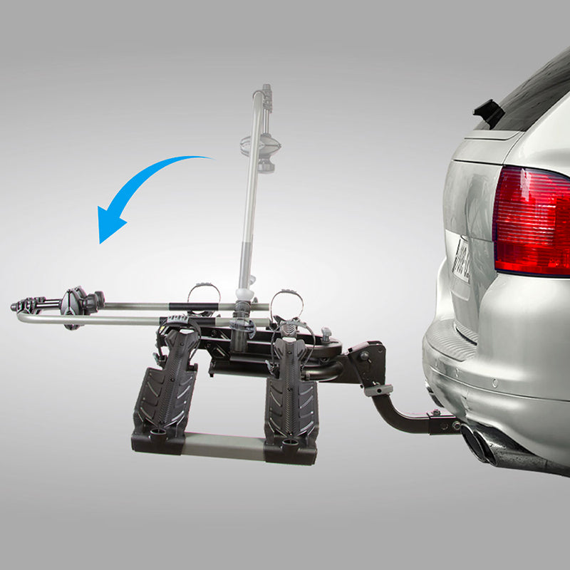 Car with a bike rack attached on a gray background