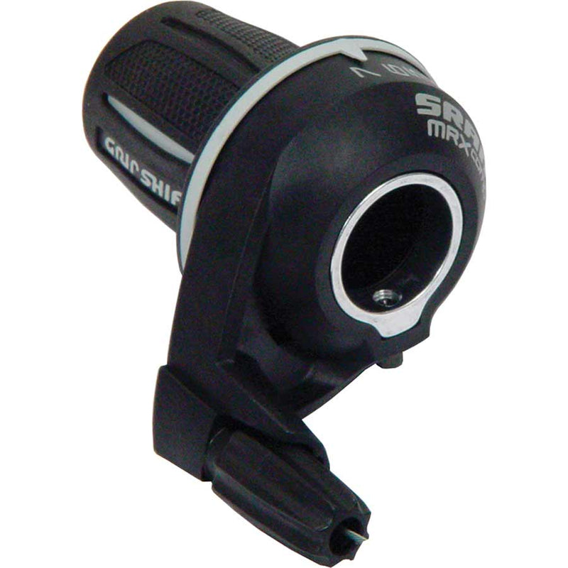 Black bicycle handlebar clamp with 'Grip Shift' branding on a white background