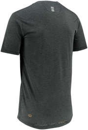 Leatt MTB AllMtn 2.0 Junior jersey in dark heather gray, back view with small orange logo at the lower left hem