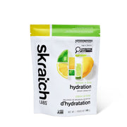 Skratch Labs lemon and lime hydration powder package on a white background