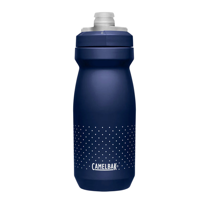 Navy Blue Water Bottle with dots and the logo Camelbak