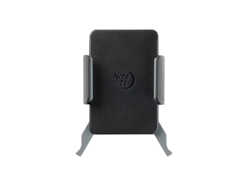 Black phone stand with Nite Ize logo on a white background