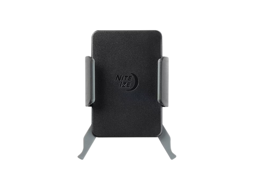 Black phone stand with Nite Ize logo on a white background