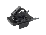 Black plastic mounting bracket on a white background