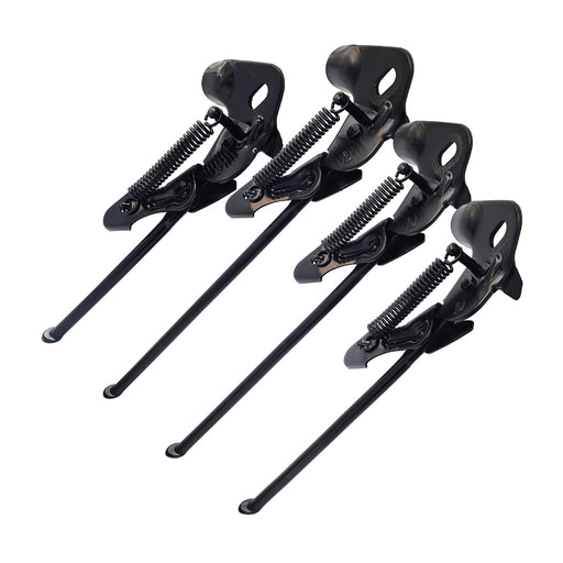 Four Damco rear on‑axle kickstands in black steel shown together in 20", 24", 26", and 700C sizes.