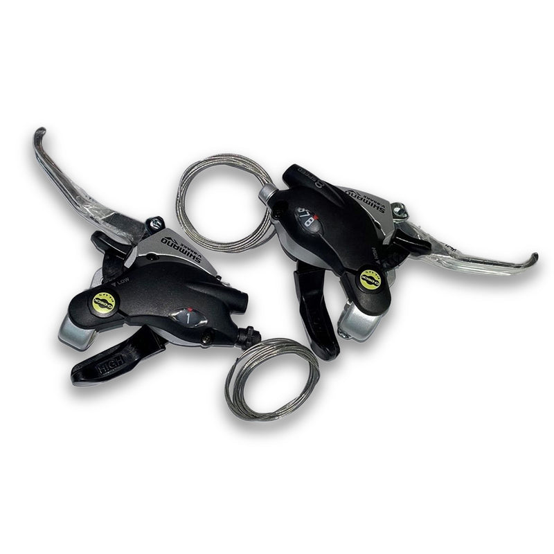 Shimano ST‑EF29 shifter and V‑brake lever combo, left and right units shown on a white background.