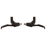 Pair of black Tektro bicycle brake levers on a white background
