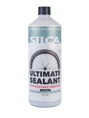 Silca Ultimate Sealant bottle with a bicycle tire graphic on a white background